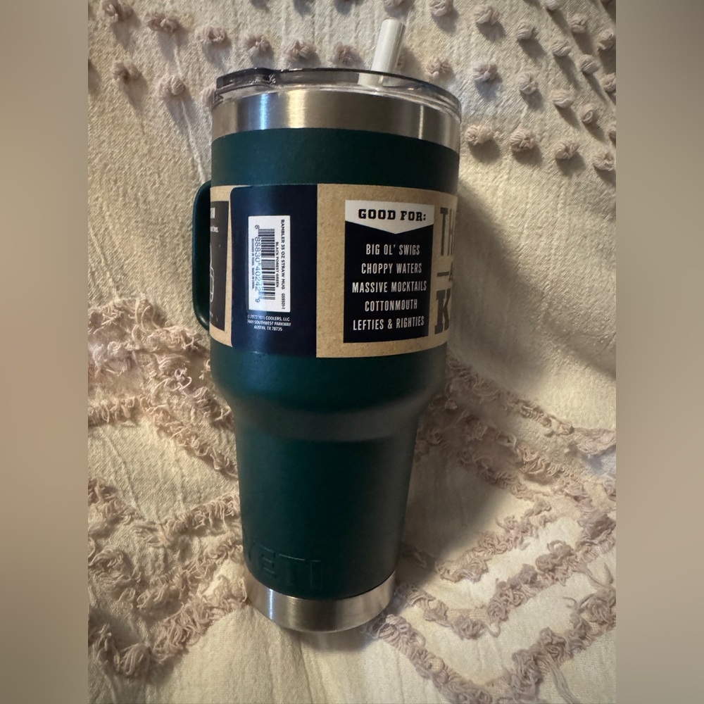Dark forest green color 35oz Yeti Rambler mug with straw lid - Picture 3 of 5